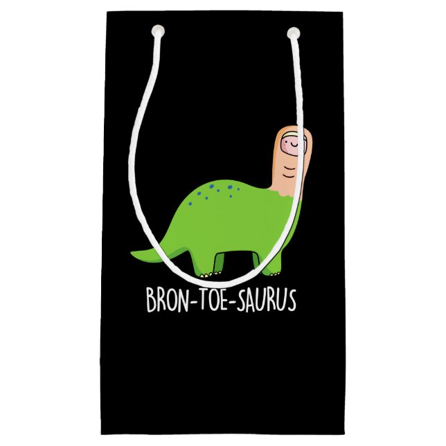 Petit Sac Cadeau Bron-toe-saurus Dinosaure Funny Pun BG foncé (Devant)