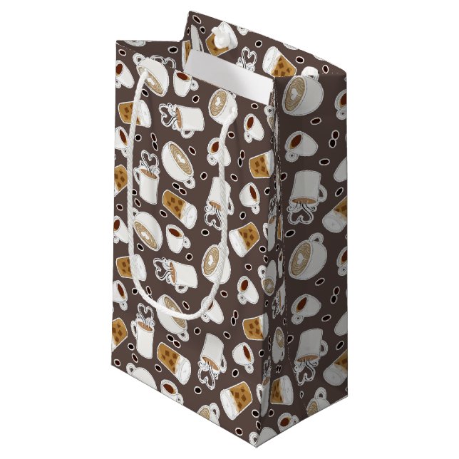 Petit Sac Cadeau Brun de motif d'amant de café (Devant Angle)