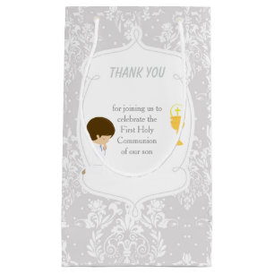 Petit Sac Cadeau Brunette Boy First Communion Damask