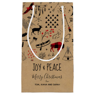 Petit Sac Cadeau Buffalo Adventures Black & Red Plaid/Kraft ID599