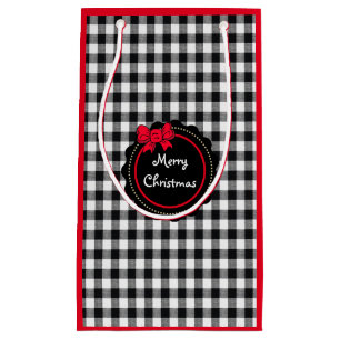 Petit Sac Cadeau Buffalo Plaid Red Bow Joyeux Noël