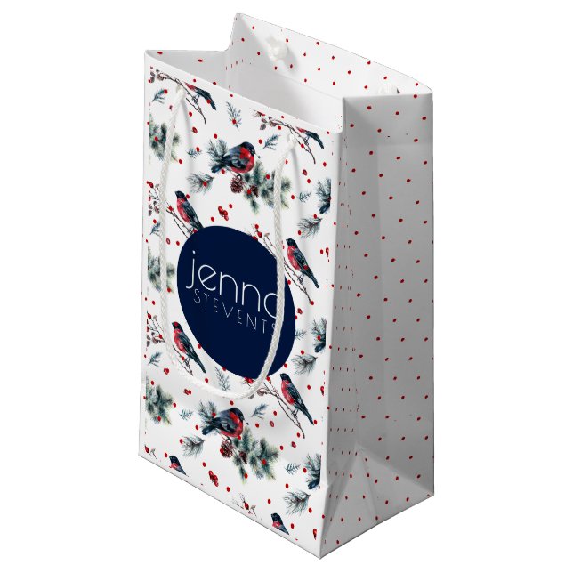 Petit Sac Cadeau Bull-finch & Christmas Berries Motif (Devant Angle)