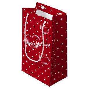 Petit Sac Cadeau bulles cardiaques sur pois rouge et blanc