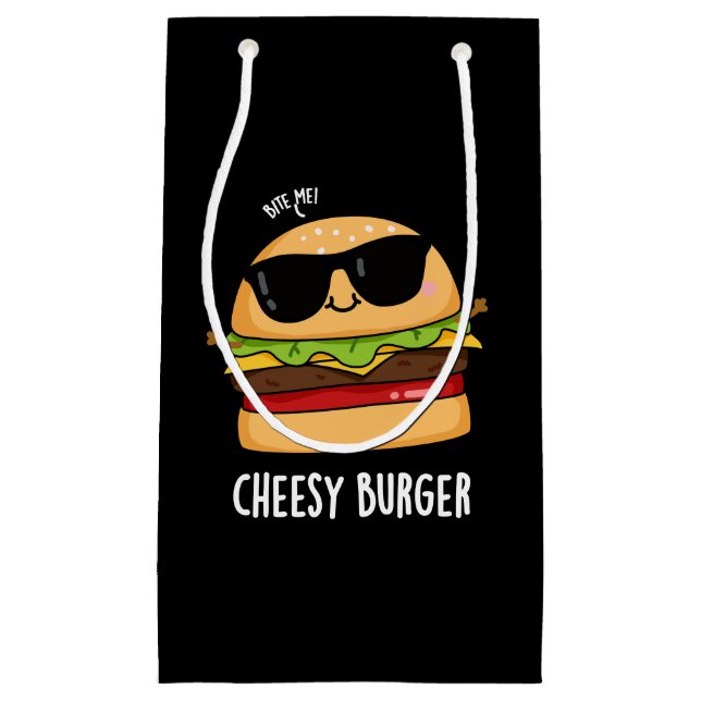 Petit Sac Cadeau Burger Cheesy Funny Food Puns Dark BG (Devant)