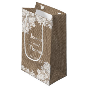 Petit Sac Cadeau Burlap Rustique et collection Vintage de dentelle 