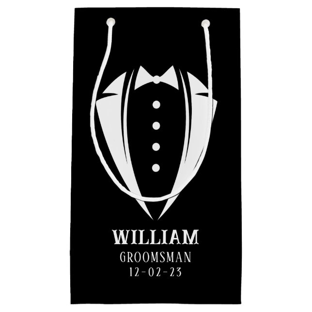 Petit Sac Cadeau Cadeau moderne noir et blanc Tuxedo Groomsman (Devant)