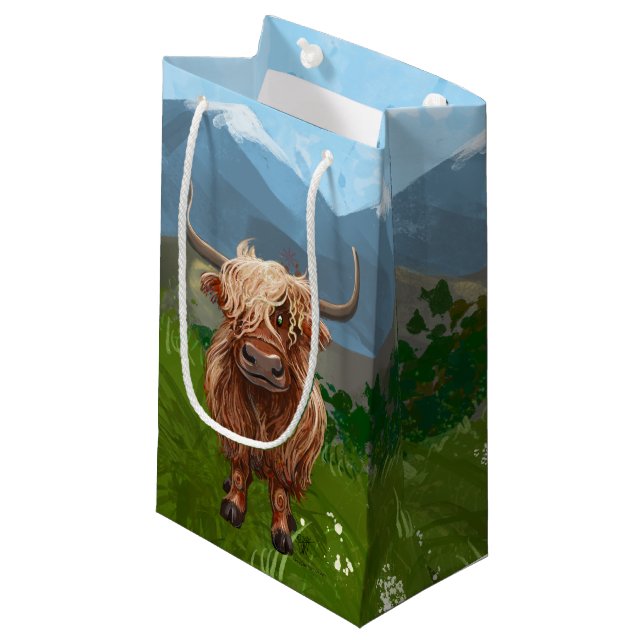 Petit Sac Cadeau Cadeaux et accessoires de vache Highland (Devant Angle)