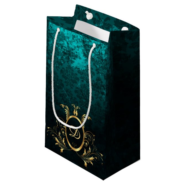 Petit Sac Cadeau Cadre en or damassé de luxe personnalisé (Devant Angle)