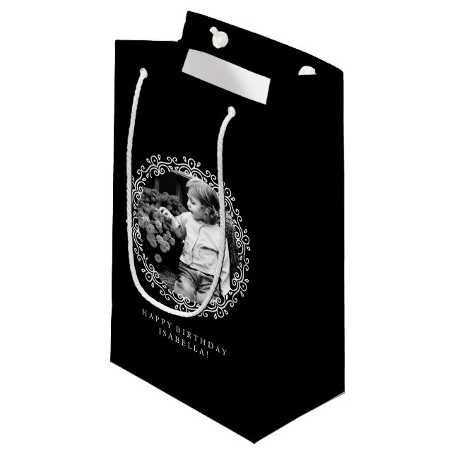 Petit Sac Cadeau Cadre photo personnalisé noir et blanc (Devant Angle)