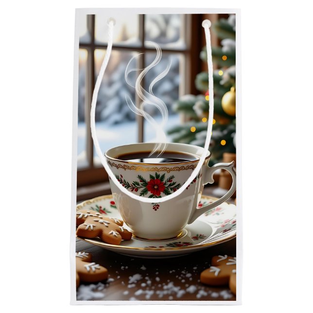 Petit Sac Cadeau Café chaud et pain d'épices Cookies Noël (Devant)