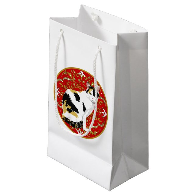 Petit Sac Cadeau Calico Cat Baroque (Devant Angle)