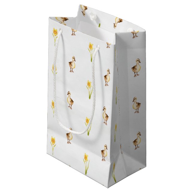 Petit Sac Cadeau Canards et jonquilles au printemps (Devant Angle)