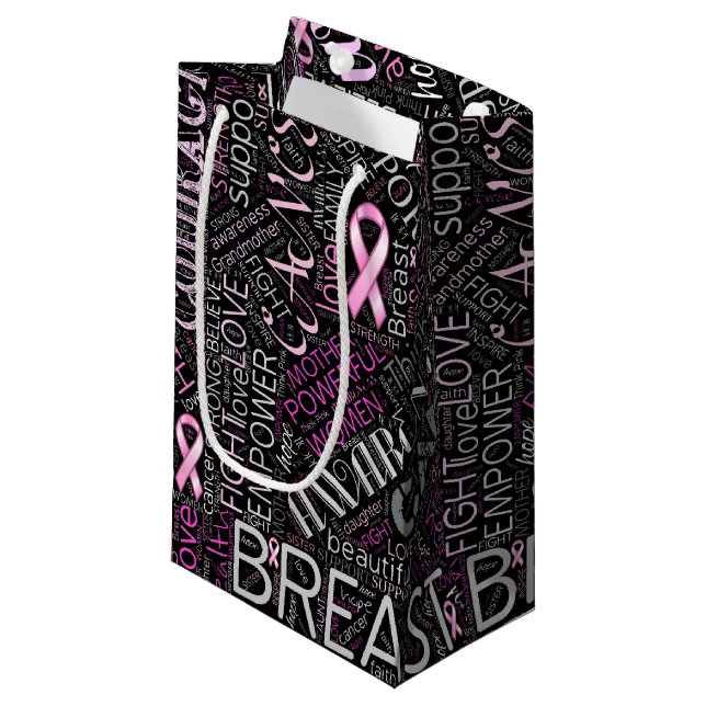 Petit Sac Cadeau Cancer du sein Sensibilisation Mot Cloud ID261 (Devant Angle)