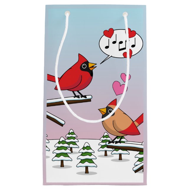Petit Sac Cadeau Cardinaux du Nord Rouge mignonne Amour Paysage hiv (Devant)