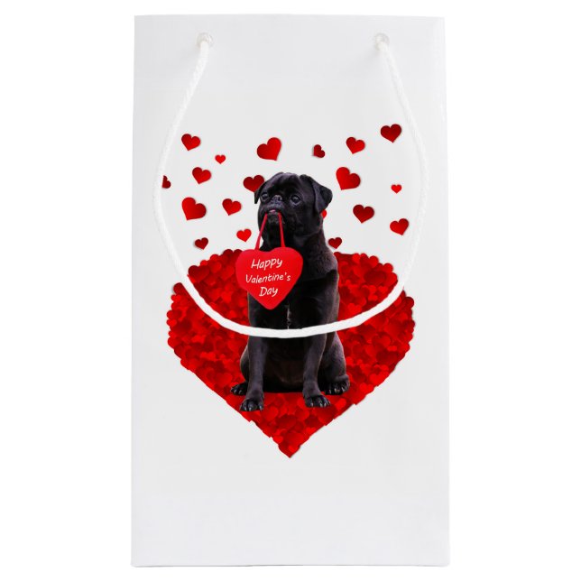 Petit Sac Cadeau Carlin noir mignon souhaitant Heureuse Sainte-Vale (Dos)