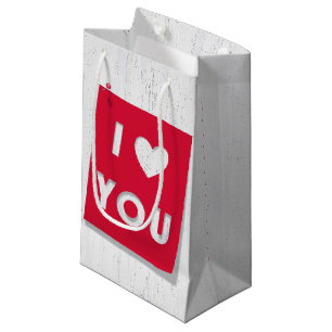 Petit Sac Cadeau Carte de coupe Valentine sur bois