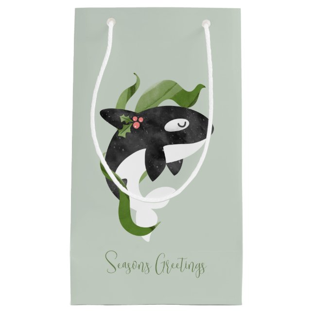 Petit Sac Cadeau Carte de Noël Orca (Devant)