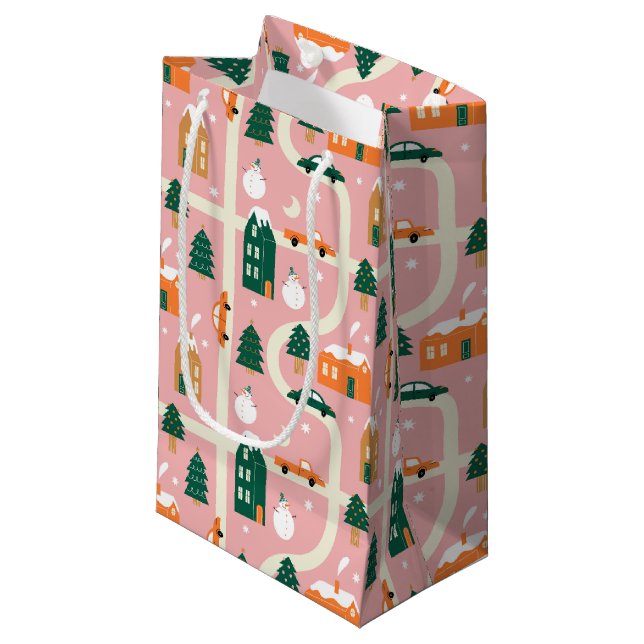 Petit Sac Cadeau Carte des vacances de Noël Motif (Devant Angle)