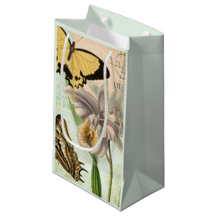 Petit Sac Cadeau Carte postale vintage avec papillons et fleurs