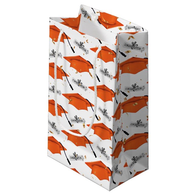 Petit Sac Cadeau Cartes de diplômes orange avec diplômes (Devant Angle)