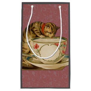 Petit Sac Cadeau Cat Teacup Cute Vintage Victorien
