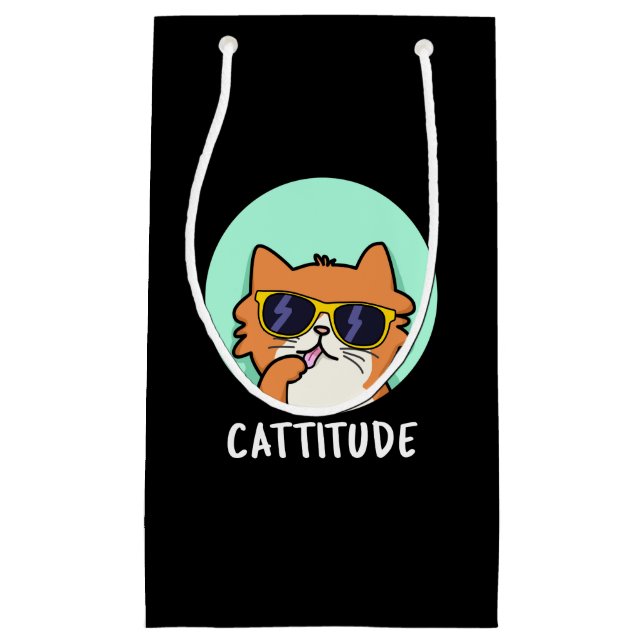 Petit Sac Cadeau Cattitude Funny Chat Pun Dark BG (Devant)