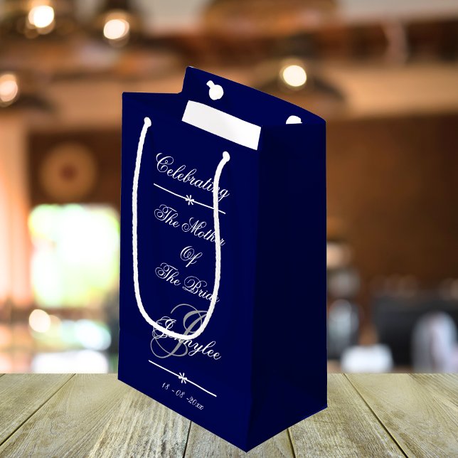 Petit Sac Cadeau Célébration De La Marine Personnalisée 'Mère De L' (Celebrating 'The Mother Of The Bride' Custom Small Navy Gift Bag)