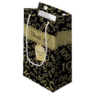 Petit Sac Cadeau Centenaire 100e anniversaire Motif noir/or