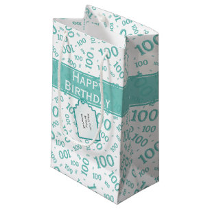 Petit Sac Cadeau Centenarian 100e Turquoise Motif de nombre aléatoi
