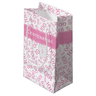Petit Sac Cadeau Centenarian 100th Pink Random Number Motif