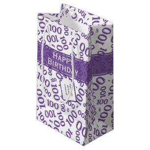 Petit Sac Cadeau Centenarian 100th Purple Random Number Motif