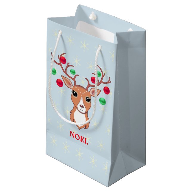 Petit Sac Cadeau Cerf de Noël (Devant Angle)