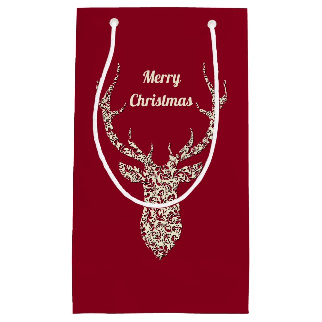 Petit Sac Cadeau Cerfs communs en filigrane de Noël (Devant)