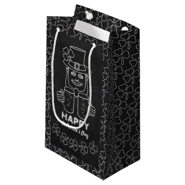 Petit Sac Cadeau Chalkboard Leprechaun, Saint Patrick's Day (Devant Angle)