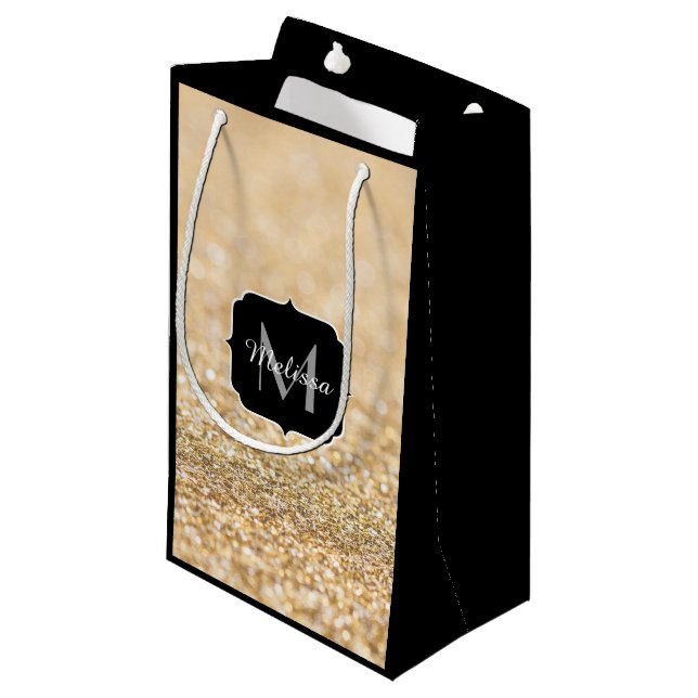 Petit Sac Cadeau Champagne or fausse parties scintillant scintille  (Devant Angle)