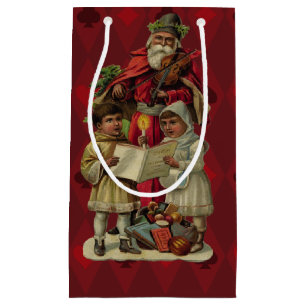 Petit Sac Cadeau Chant vintage de musique de Noël Père Noël
