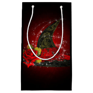 Petit Sac Cadeau Chapeau de sorcière Glam dentelle noire et rouge p