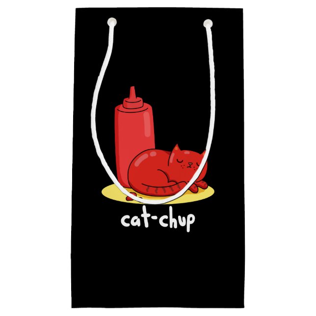 Petit Sac Cadeau Chat-chup Funny Red Ketchup Chat Pun Dark BG (Devant)