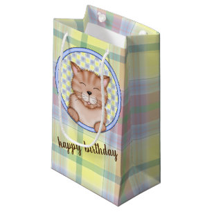 Petit Sac Cadeau chat d'anniversaire sur plaid