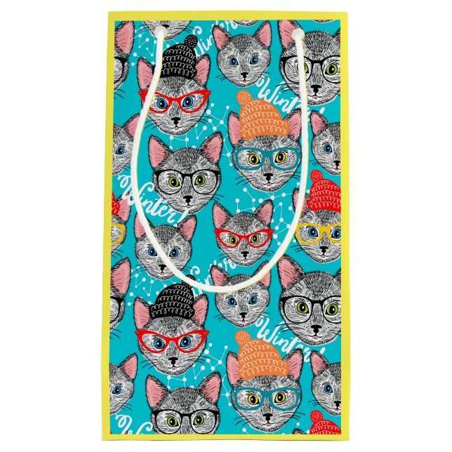 Petit Sac Cadeau Chat dans le casquette (Devant)