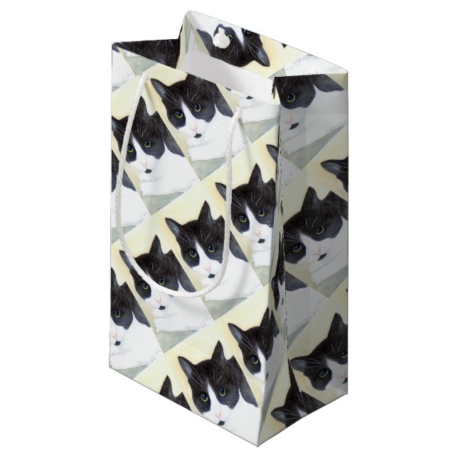 Petit Sac Cadeau Chat noir et blanc (Devant Angle)