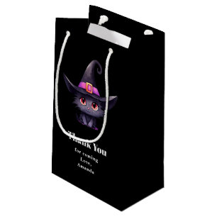 Petit Sac Cadeau Chat noir mignon portant le Merci Casquette d'une
