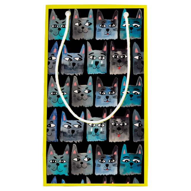 Petit Sac Cadeau Chats bleus (Devant)