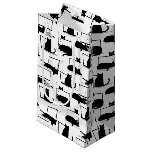 Petit Sac Cadeau Chats noirs assis sur des ordinateurs portables Mo