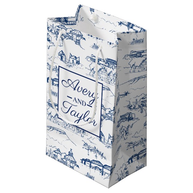 Petit Sac Cadeau Chattanooga Toile Marine et Mariage blanc (Devant Angle)