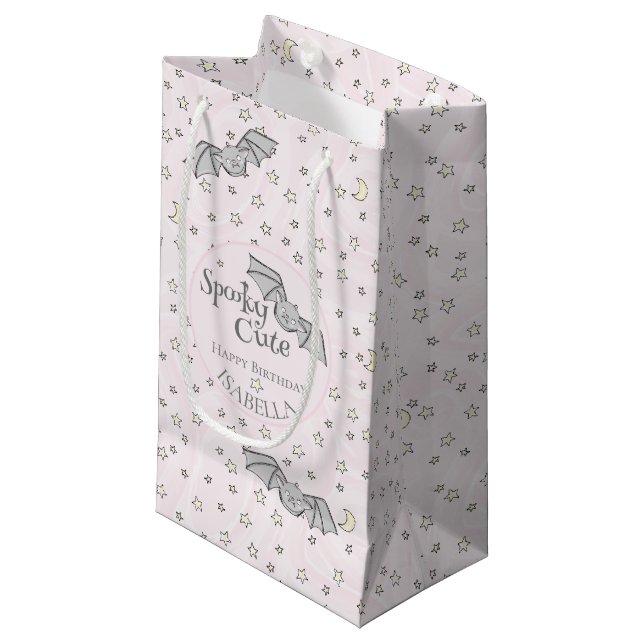 Petit Sac Cadeau Chauves-souris roses Éffrayant (Devant Angle)