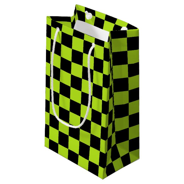 Petit Sac Cadeau Checkered Lime Green and Black (Devant Angle)