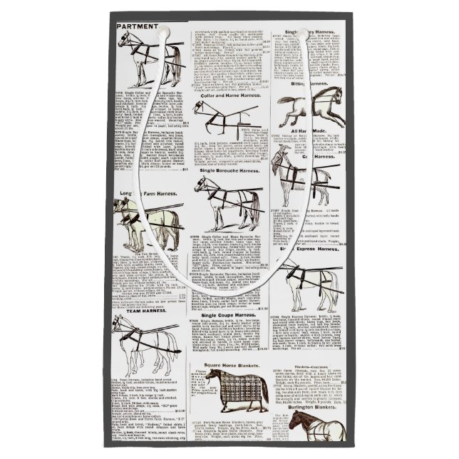 Petit Sac Cadeau Cheval Antique Publicité Journal Art (Devant)