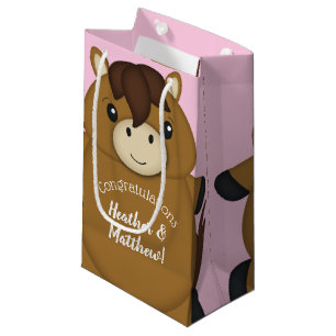 Petit Sac Cadeau Cheval Baby shower fille rose