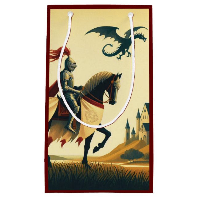 Petit Sac Cadeau Chevalier médiéval et château de wyvern fantasy (Devant)